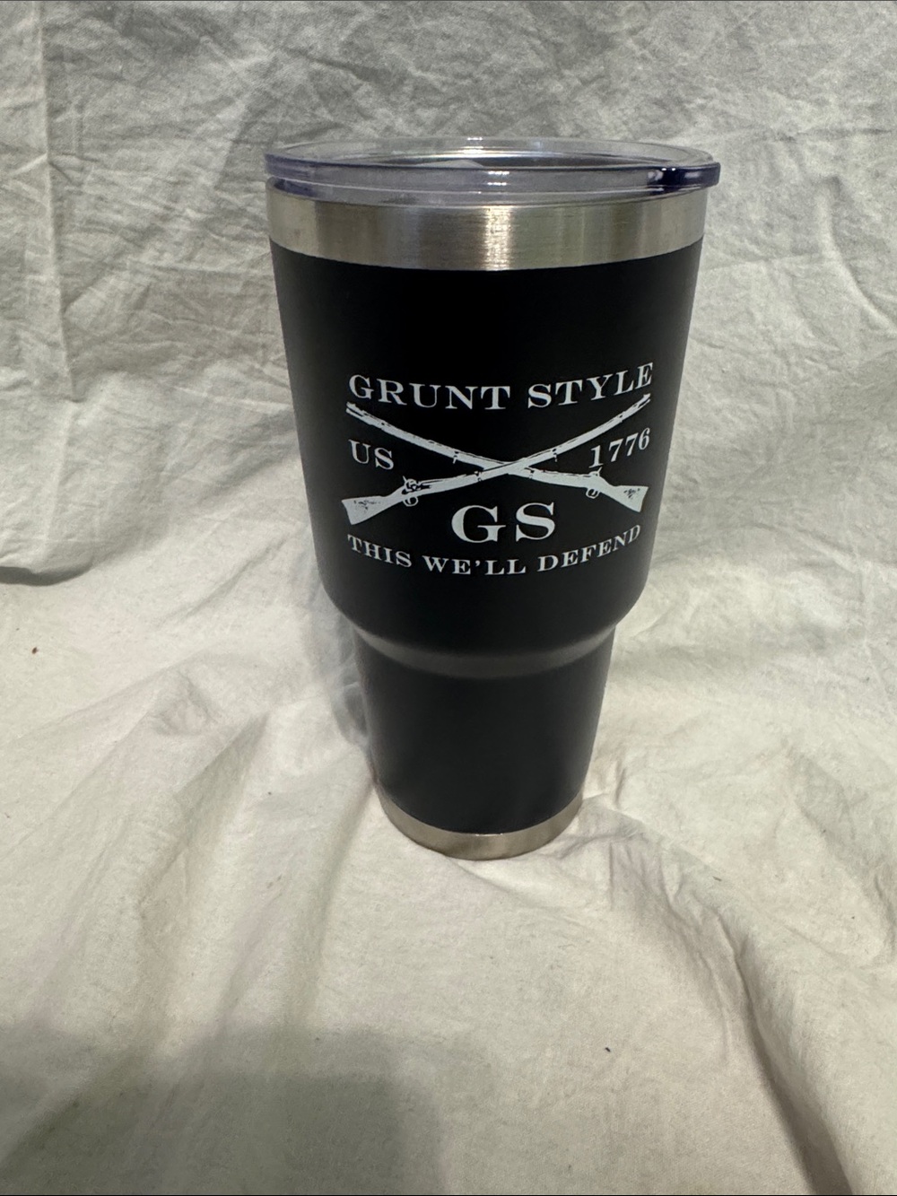 Grunt Style Black Tumbler with White GS Rifle Logo